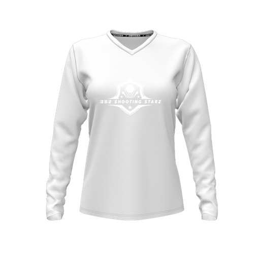 [FTLVCFWH-FYXS-LOGO1] Decker Comfort T-Shirt (Female Youth XS, White, V Neck, Logo 1, Long Sleeve)