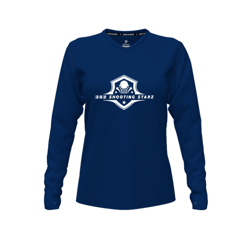 [FTLVCFNV-FYXS-LOGO1] Decker Comfort T-Shirt (Female Youth XS, Navy, V Neck, Logo 1, Long Sleeve)