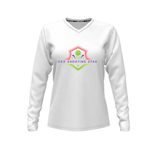 [FTLVPTWH-FYXS-LOGO2] Decker Performance T-Shirt (Female Youth XS, White, V Neck, Logo 2, Long Sleeve)