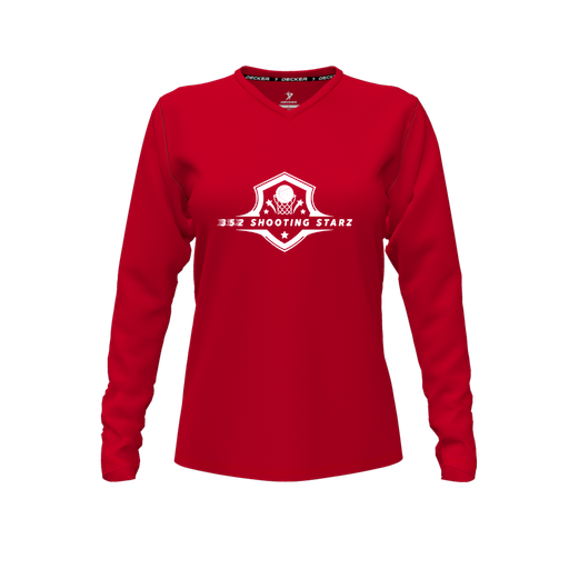 [FTLVPTRD-FYXS-LOGO1] Decker Performance T-Shirt (Female Youth XS, Red, V Neck, Logo 1, Long Sleeve)